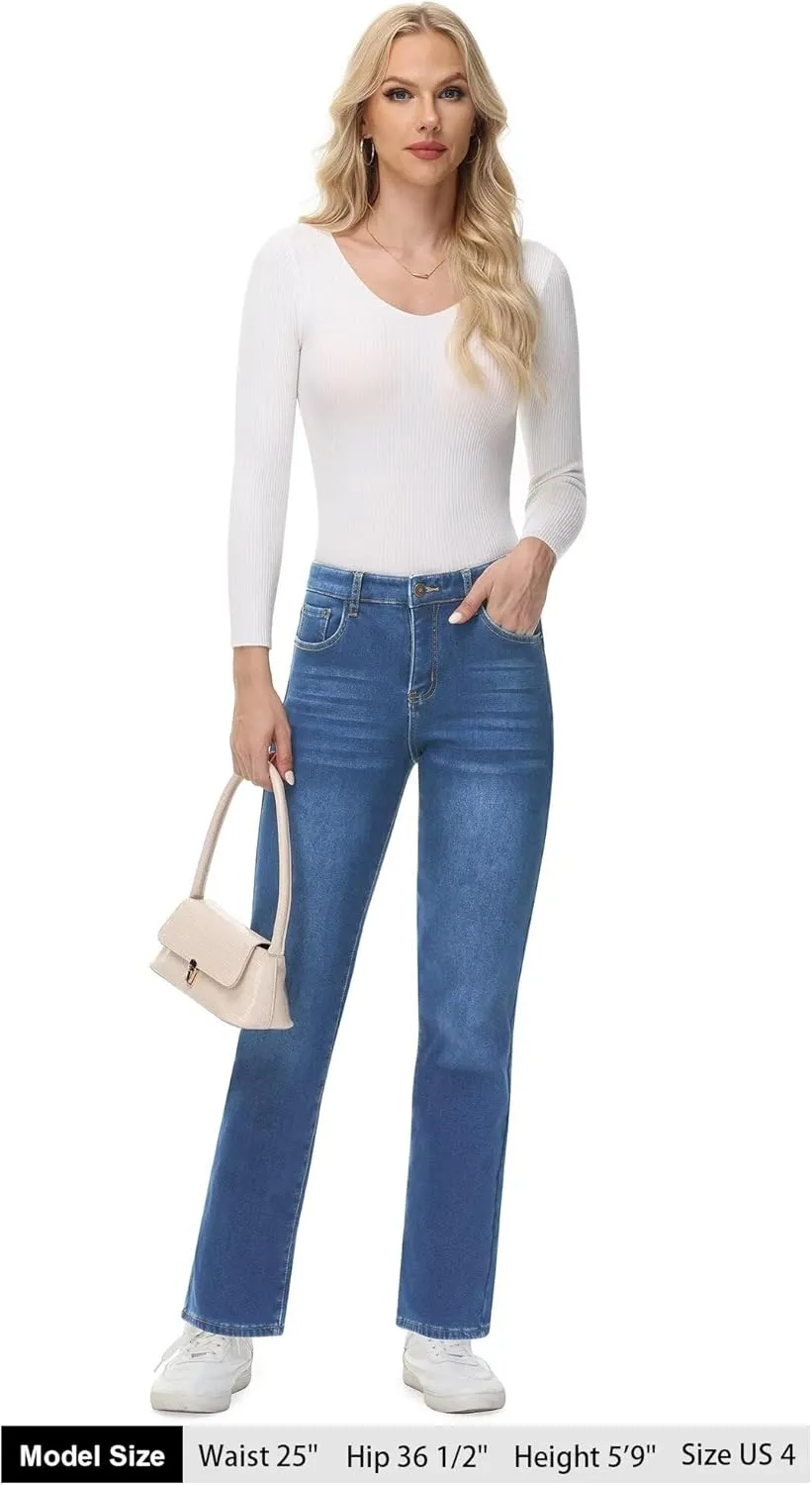 AMRSPENG Women's Fleece Lined Jeans Women Straight Leg Jeans Winter High Waisted Fleece Lined Denim Pants