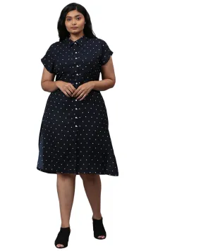 Blue Polka Dot Front Button Dress | Blue