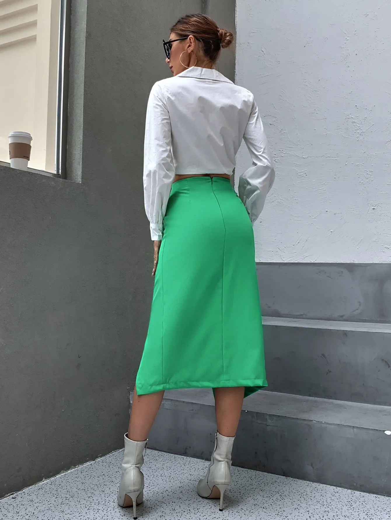 Elegant Plain Wrap Natural Midi Women Skirt
