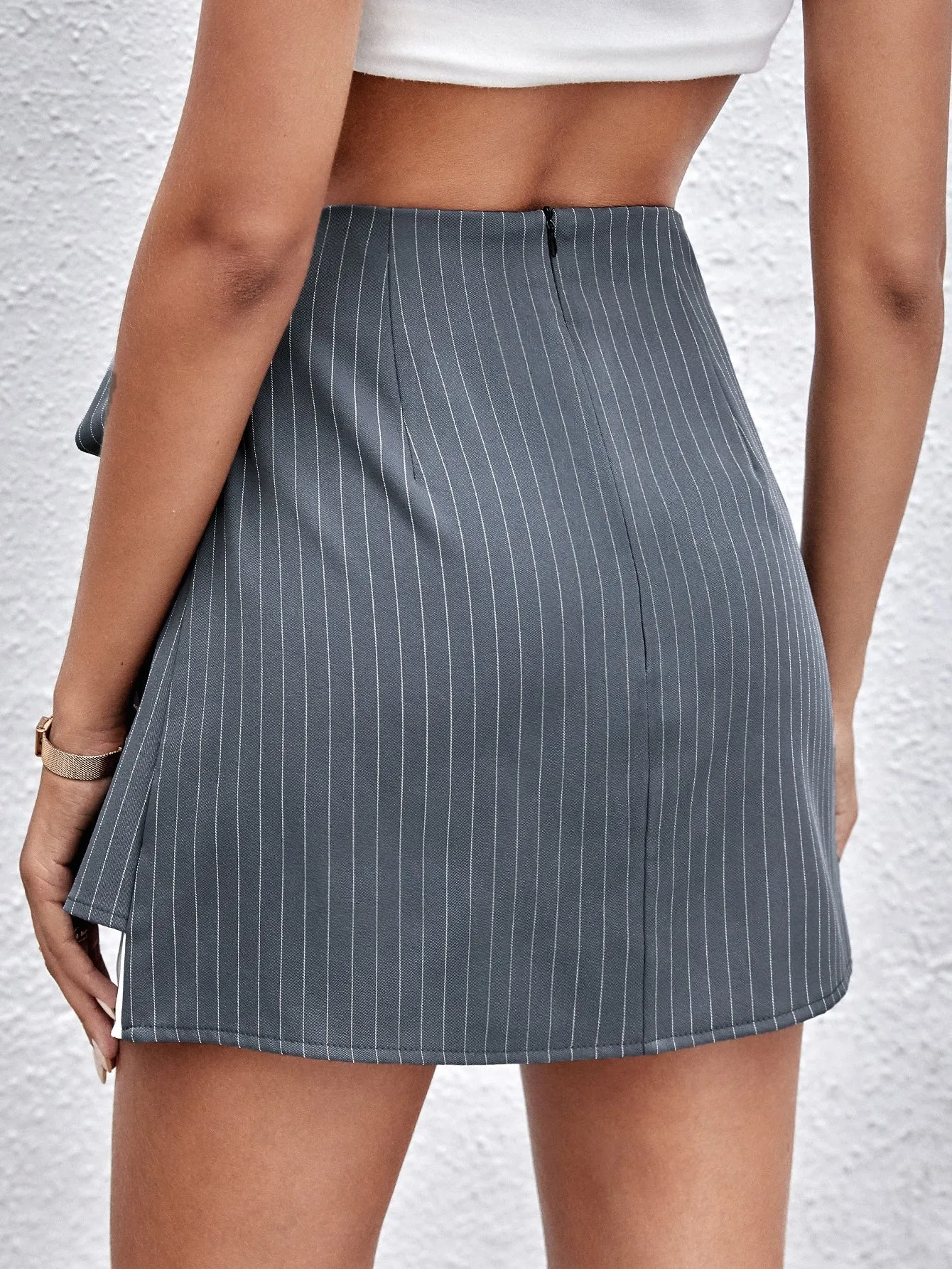 Elegant Striped Knot High Waist Short Women Skirt