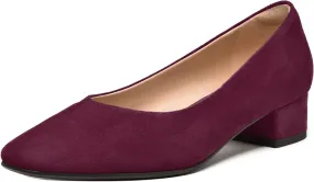 FEMSTEP Womens Suede Leather Formal Slip On Office Square Toe Chunky Low Heel Pumps Shoes 1.5 Inch