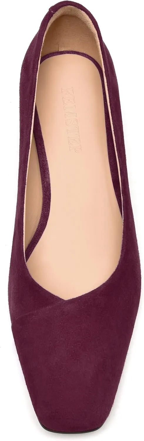 FEMSTEP Womens Suede Leather Formal Slip On Office Square Toe Chunky Low Heel Pumps Shoes 1.5 Inch