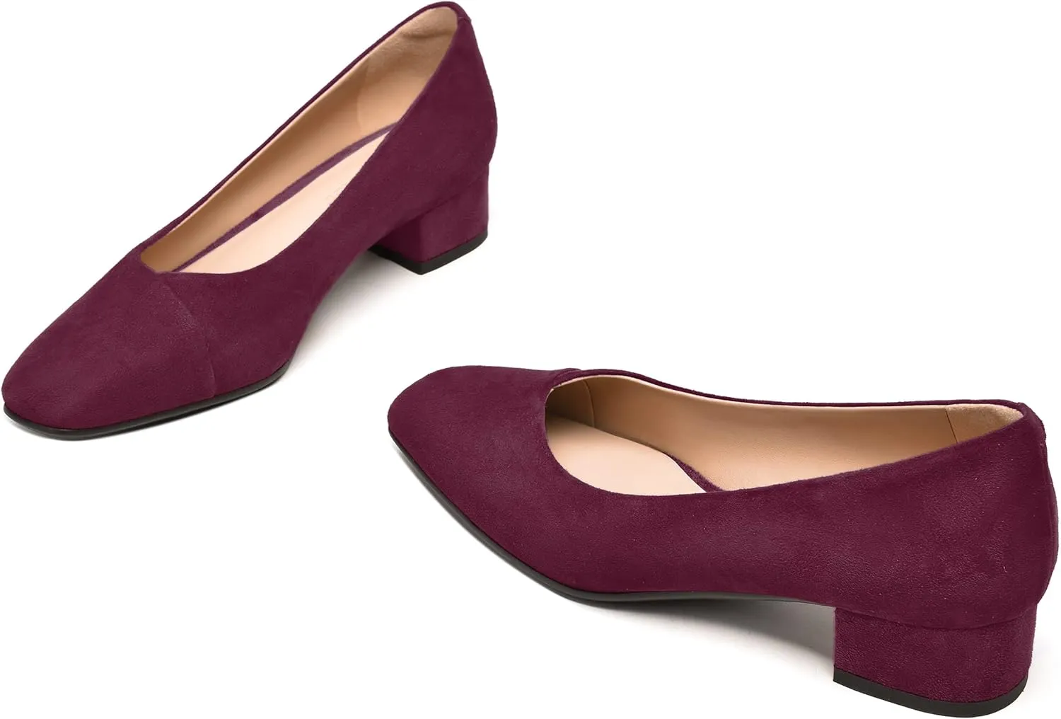 FEMSTEP Womens Suede Leather Formal Slip On Office Square Toe Chunky Low Heel Pumps Shoes 1.5 Inch