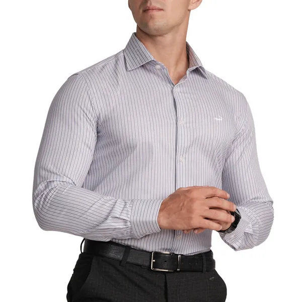 Formal Full Sleeve Slim Fit Stripe Shirt- Heirloom Lilac