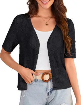 GRACE KARIN 2025 Women's Short Sleeve V Neck Cardigans Sweaters Open Front Knit Crochet Button Bolero Shrugs Tops