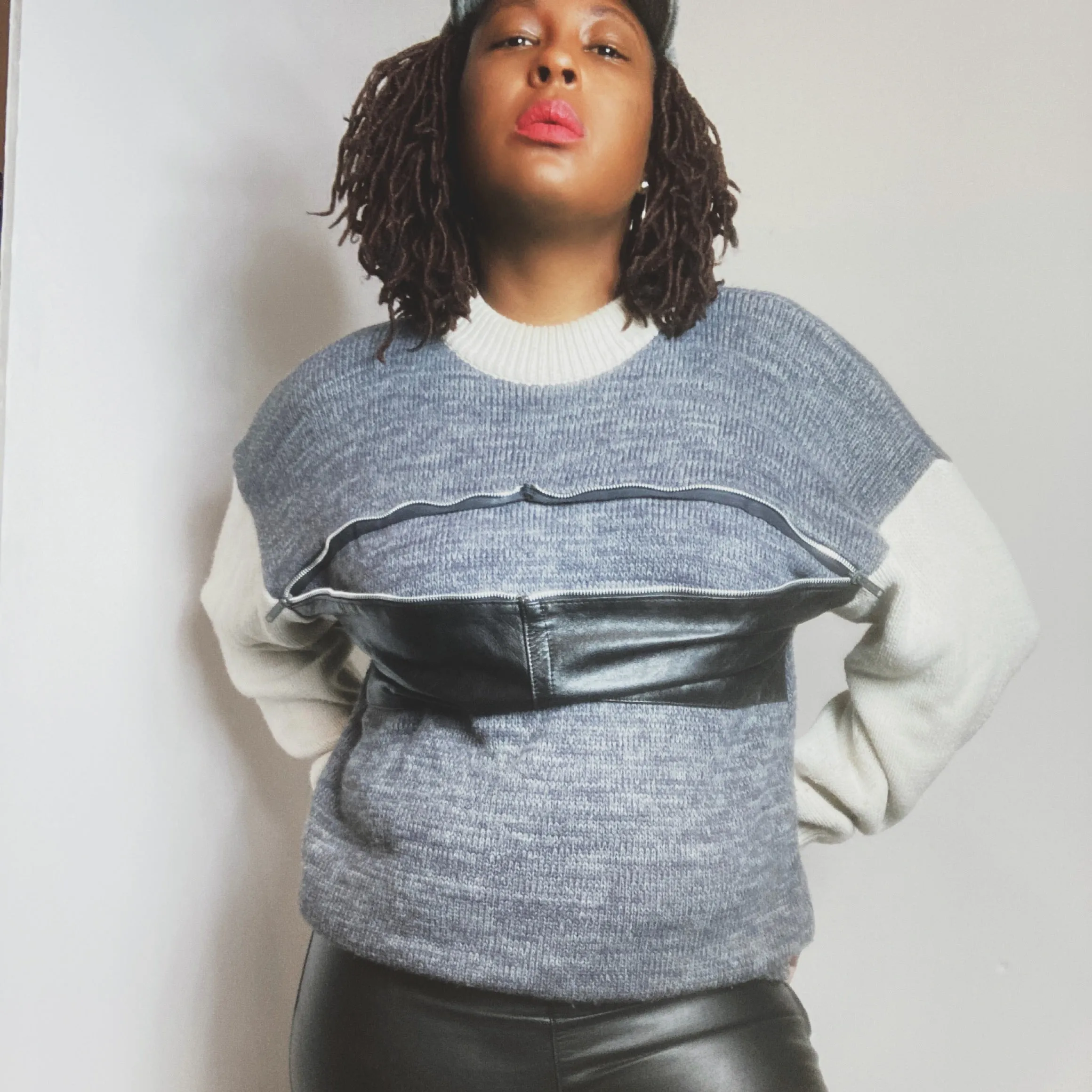 Grandpa Leather Zip Sweater Size M/L