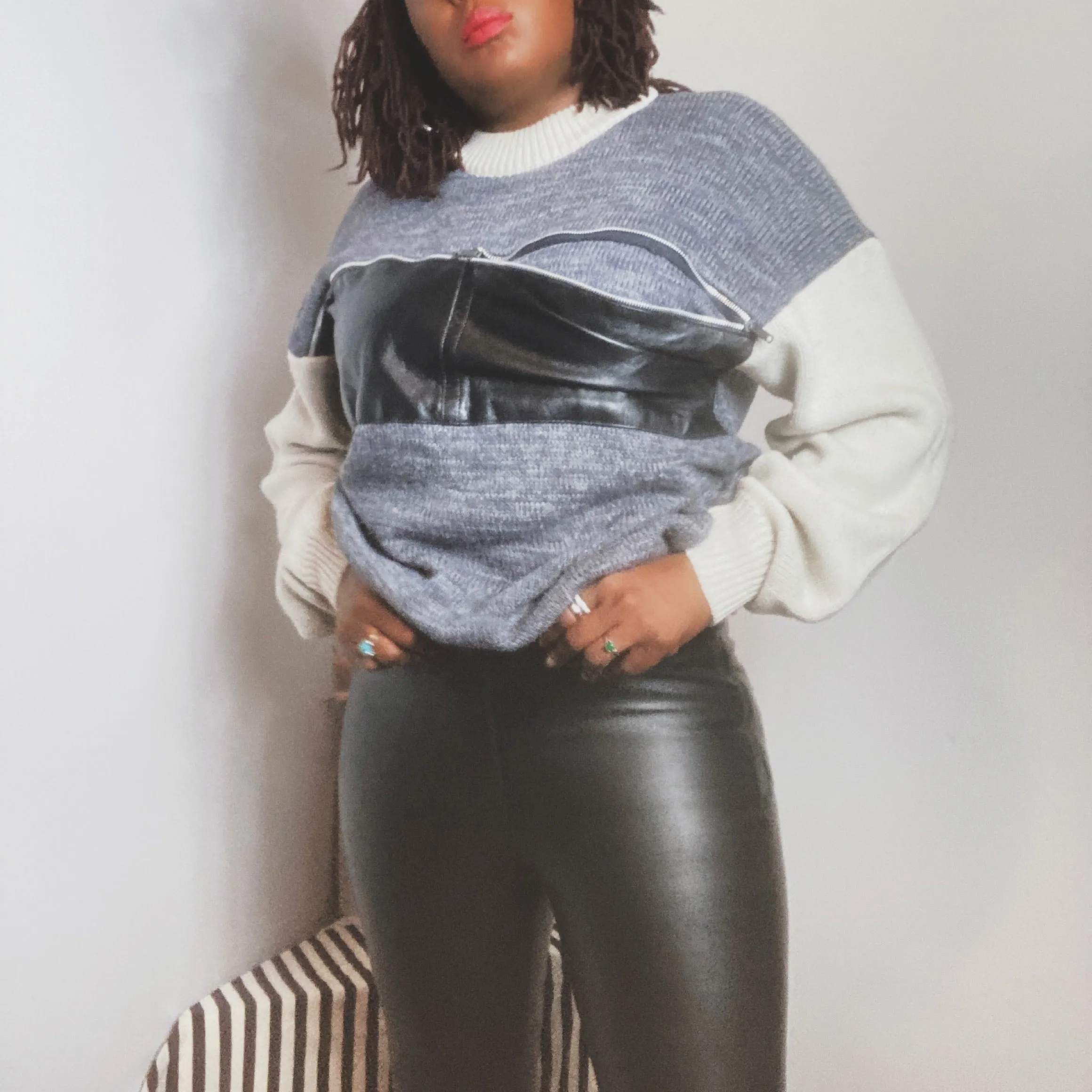 Grandpa Leather Zip Sweater Size M/L