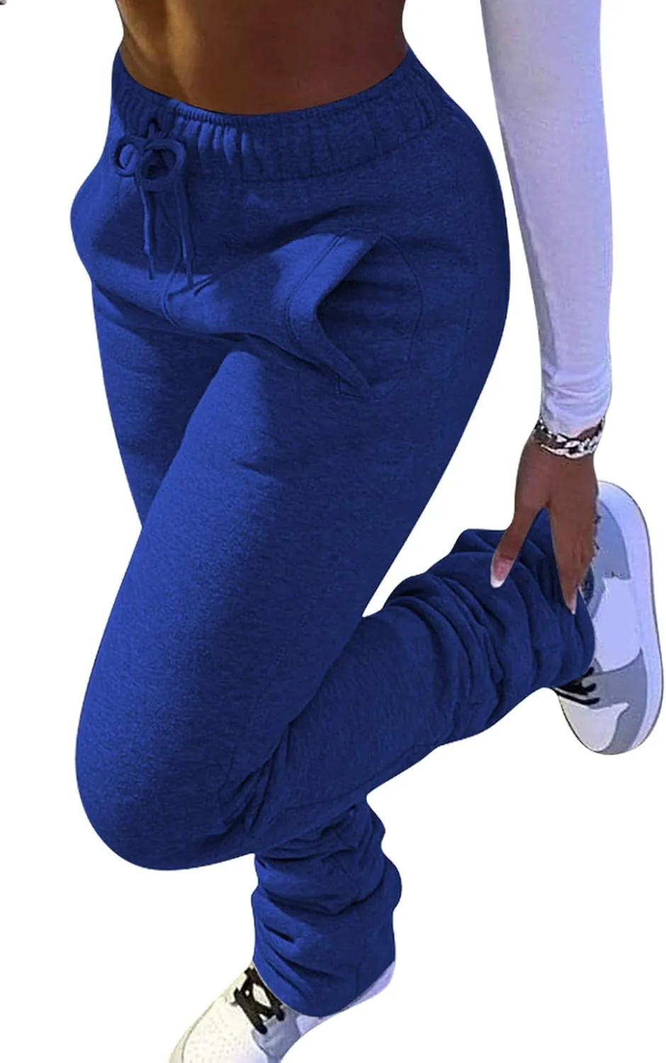 HuiSiFang Women Stacked Pants Fleece Sweatpants Thicked Warm Jogging Casual Ruched Workout Active Jogger Pants