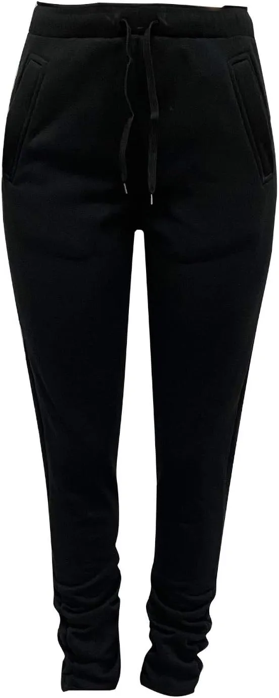 HuiSiFang Women Stacked Pants Fleece Sweatpants Thicked Warm Jogging Casual Ruched Workout Active Jogger Pants