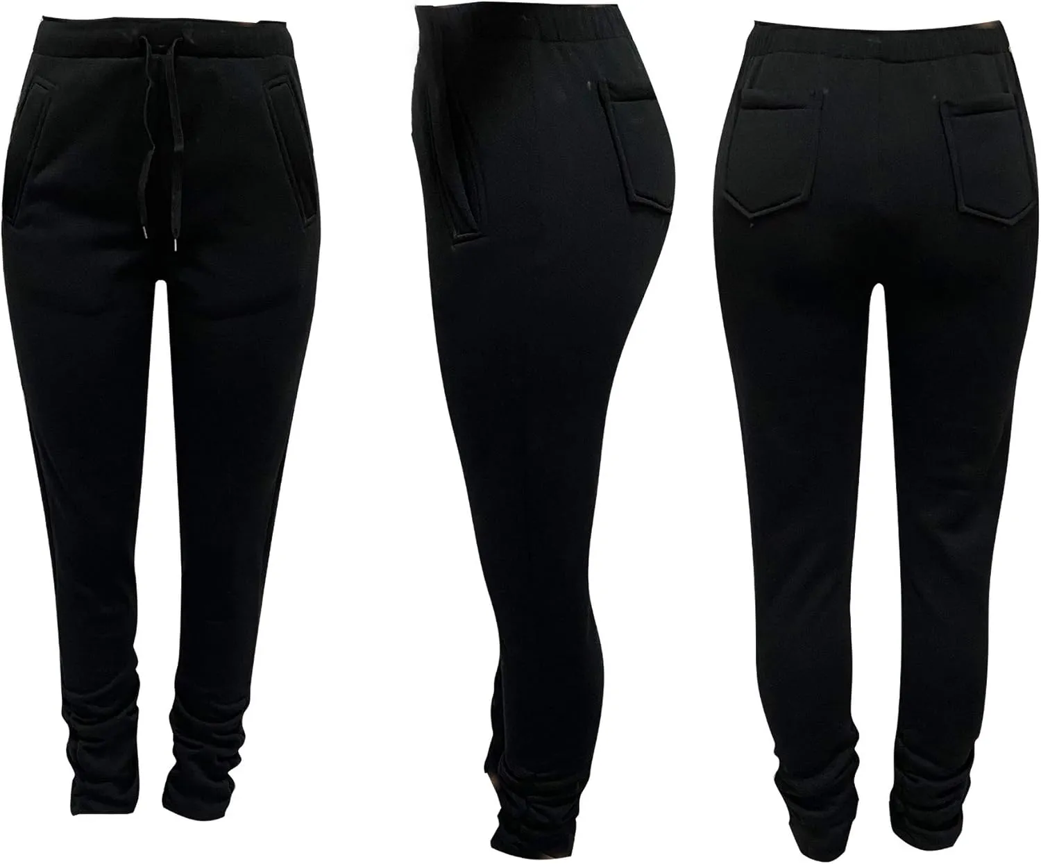 HuiSiFang Women Stacked Pants Fleece Sweatpants Thicked Warm Jogging Casual Ruched Workout Active Jogger Pants