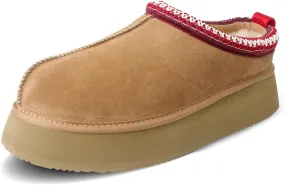 ILLIMITE Women's Slippers Platform 100% Australian Sheepskin Mini Boots Short Ankle Boot Fur Fleece Lined Sneakers Suede Leather Slippers Anti-Slip Boot for Indoor and Outdoor