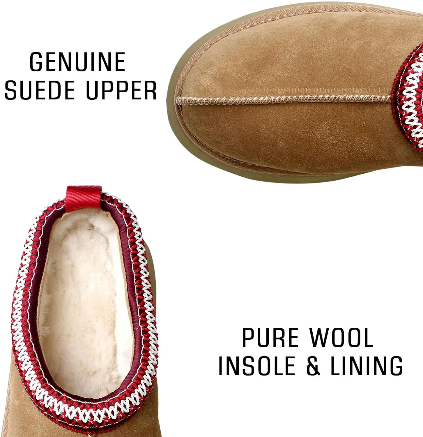 ILLIMITE Women's Slippers Platform 100% Australian Sheepskin Mini Boots Short Ankle Boot Fur Fleece Lined Sneakers Suede Leather Slippers Anti-Slip Boot for Indoor and Outdoor