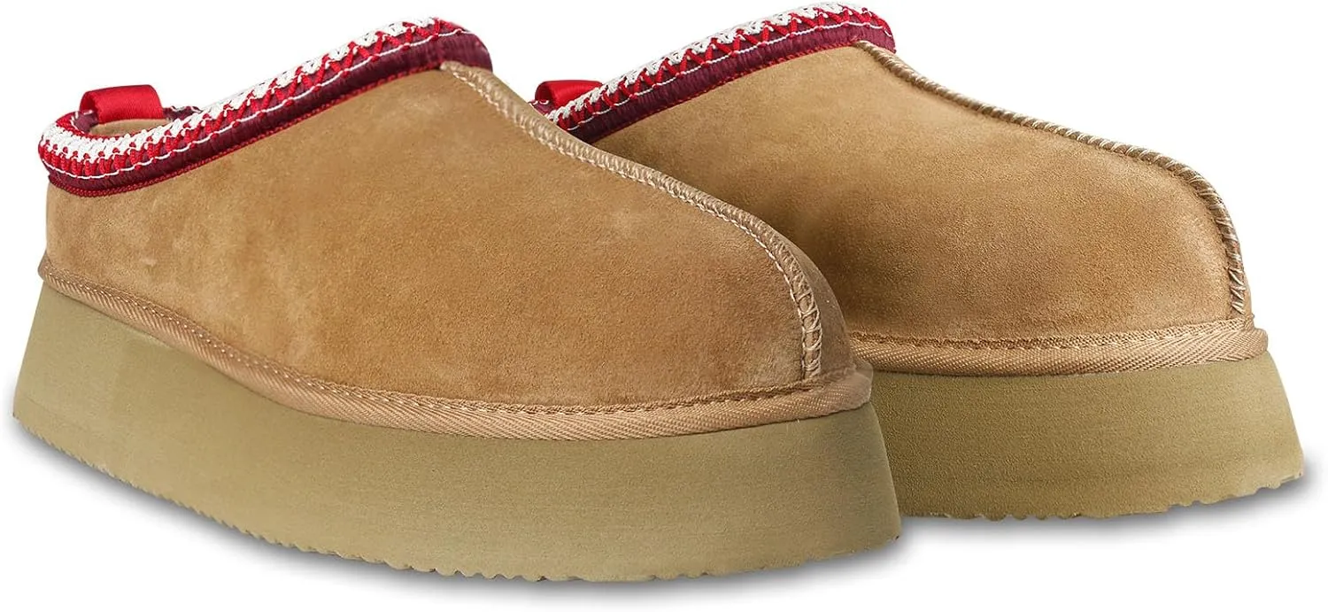 ILLIMITE Women's Slippers Platform 100% Australian Sheepskin Mini Boots Short Ankle Boot Fur Fleece Lined Sneakers Suede Leather Slippers Anti-Slip Boot for Indoor and Outdoor