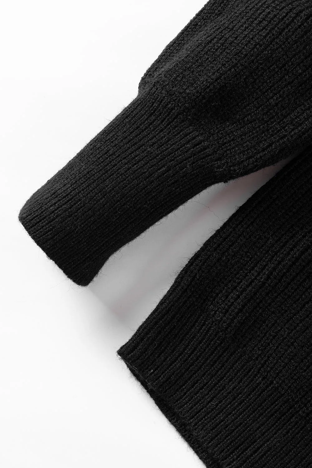 kesley Solid Color black Notched Long Sleeve Sweater