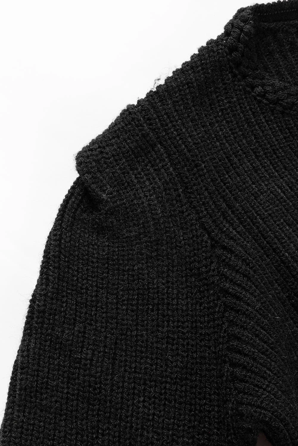 kesley Solid Color black Notched Long Sleeve Sweater