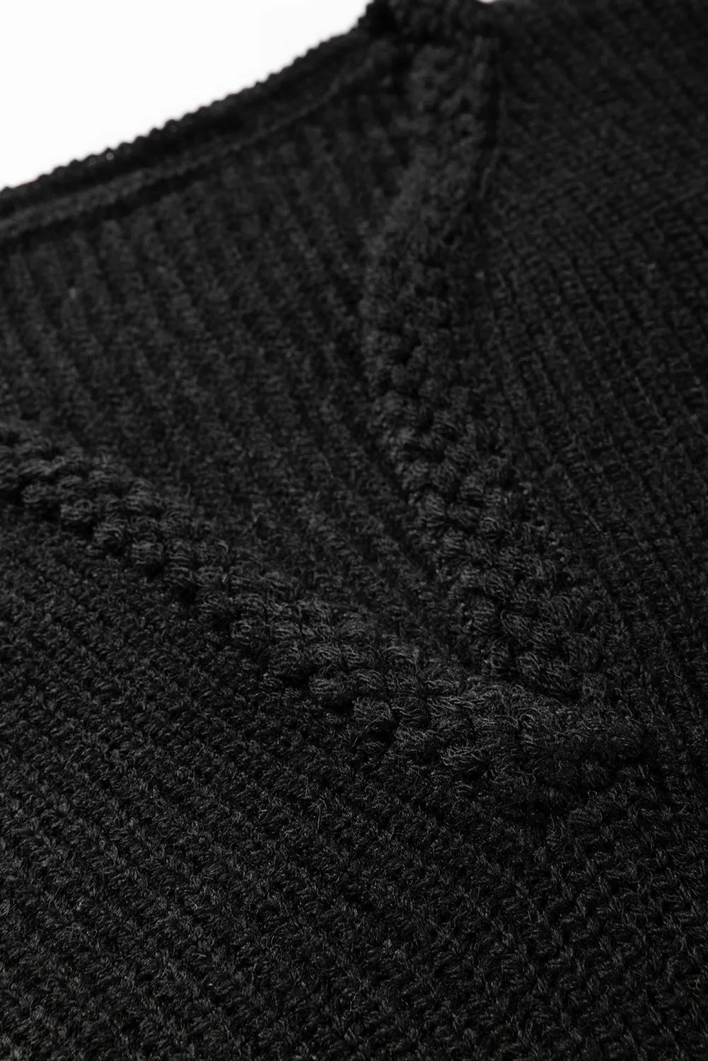 kesley Solid Color black Notched Long Sleeve Sweater