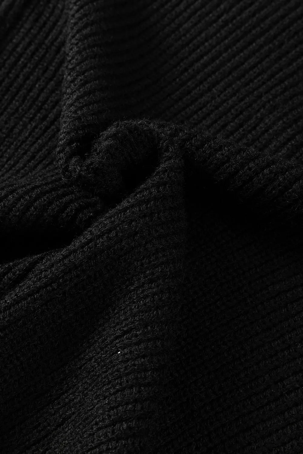 kesley Solid Color black Notched Long Sleeve Sweater
