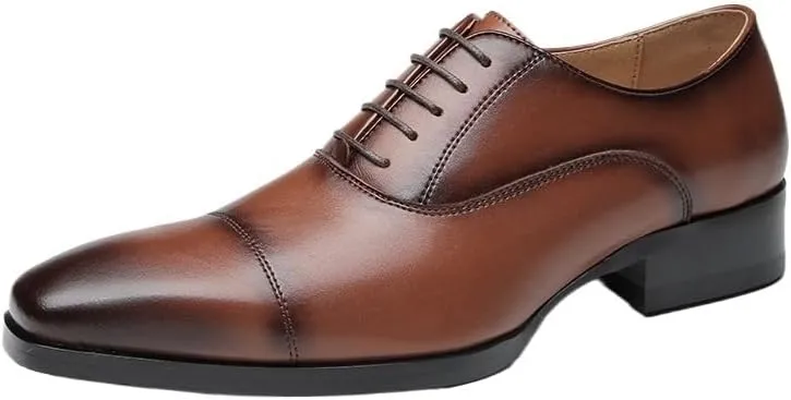 Men's Genuine Leather Lace Up Oxfords Comfort Wide Round Toe Non-Slip Dress Shoes Fashion Breathable Prom Business Wedding Dress Shoes