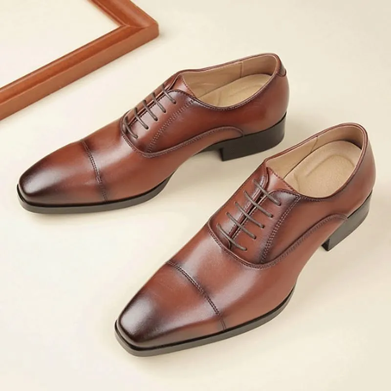 Men's Genuine Leather Lace Up Oxfords Comfort Wide Round Toe Non-Slip Dress Shoes Fashion Breathable Prom Business Wedding Dress Shoes