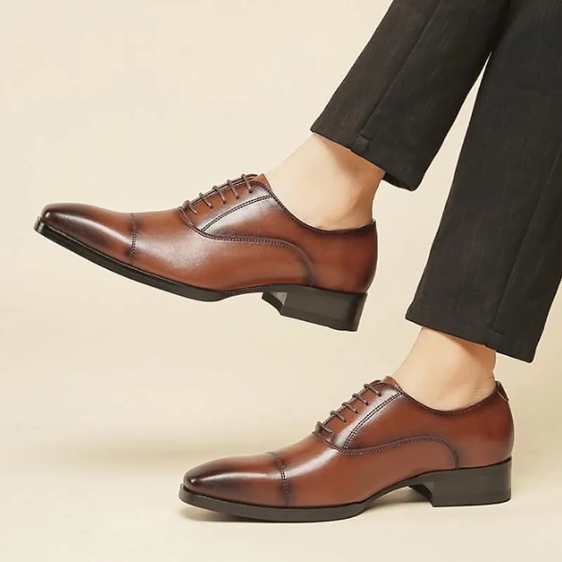 Men's Genuine Leather Lace Up Oxfords Comfort Wide Round Toe Non-Slip Dress Shoes Fashion Breathable Prom Business Wedding Dress Shoes