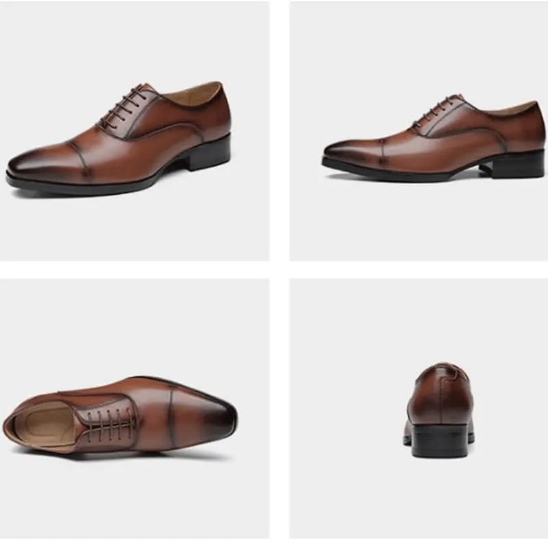 Men's Genuine Leather Lace Up Oxfords Comfort Wide Round Toe Non-Slip Dress Shoes Fashion Breathable Prom Business Wedding Dress Shoes