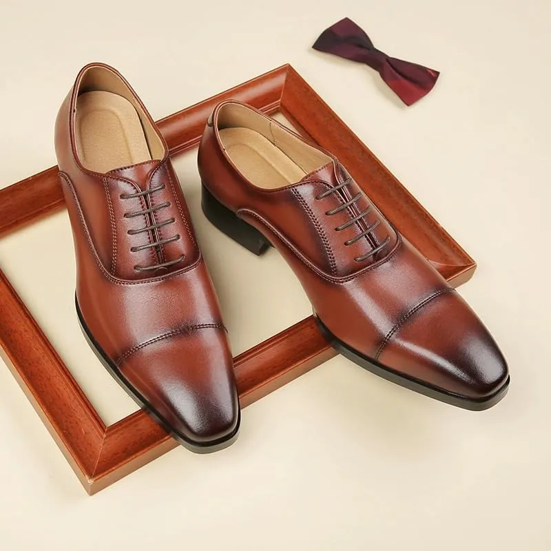 Men's Genuine Leather Lace Up Oxfords Comfort Wide Round Toe Non-Slip Dress Shoes Fashion Breathable Prom Business Wedding Dress Shoes