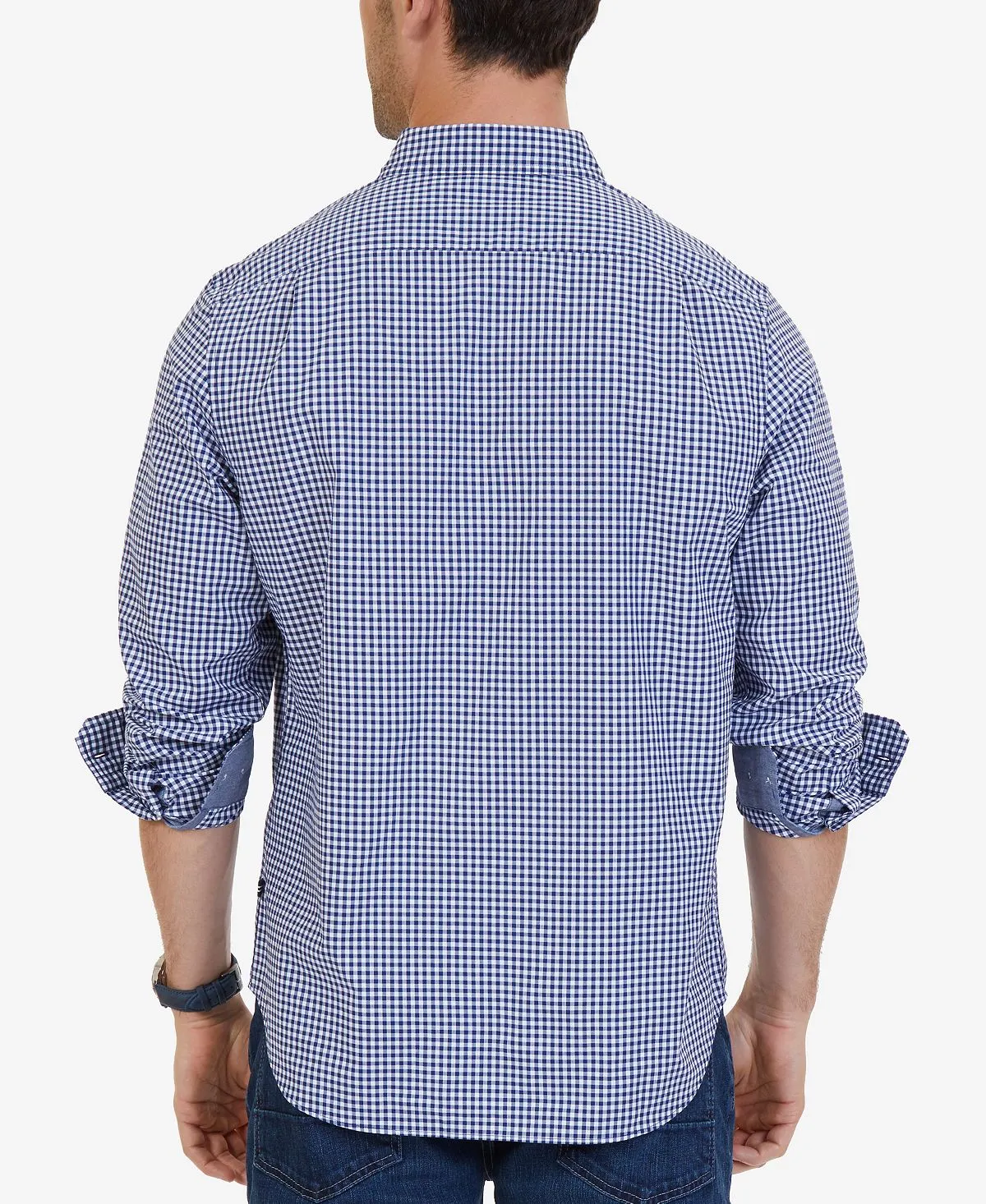 Nautica Men's Checked Poplin Long Sleeve Regular Fit Shirt