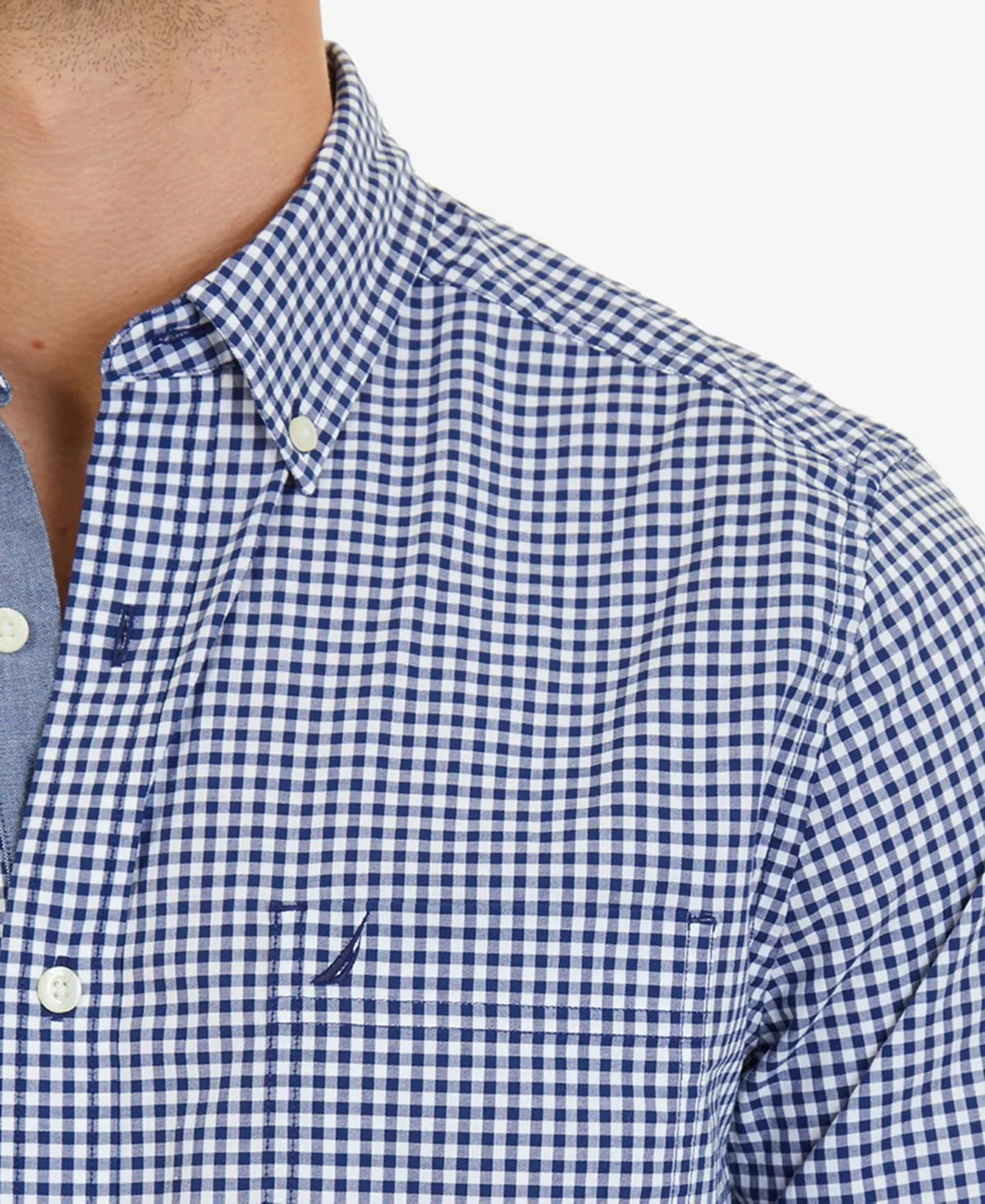 Nautica Men's Checked Poplin Long Sleeve Regular Fit Shirt