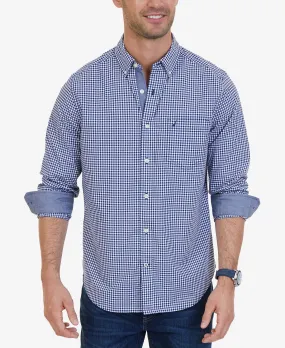 Nautica Men's Checked Poplin Long Sleeve Regular Fit Shirt