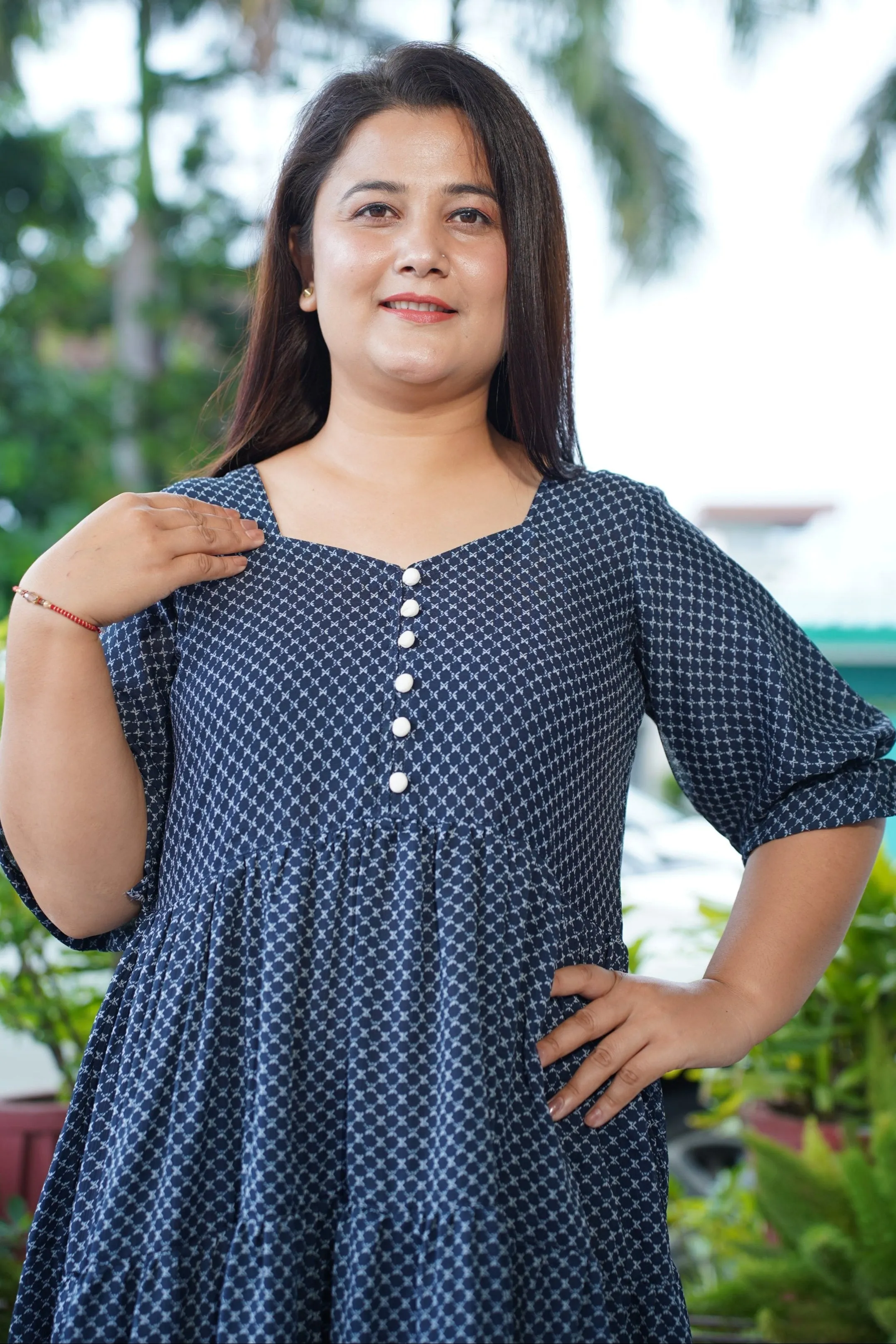 Navy Cascade Tiered Dress