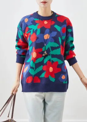 Navy Print Thick Knit Sweaters