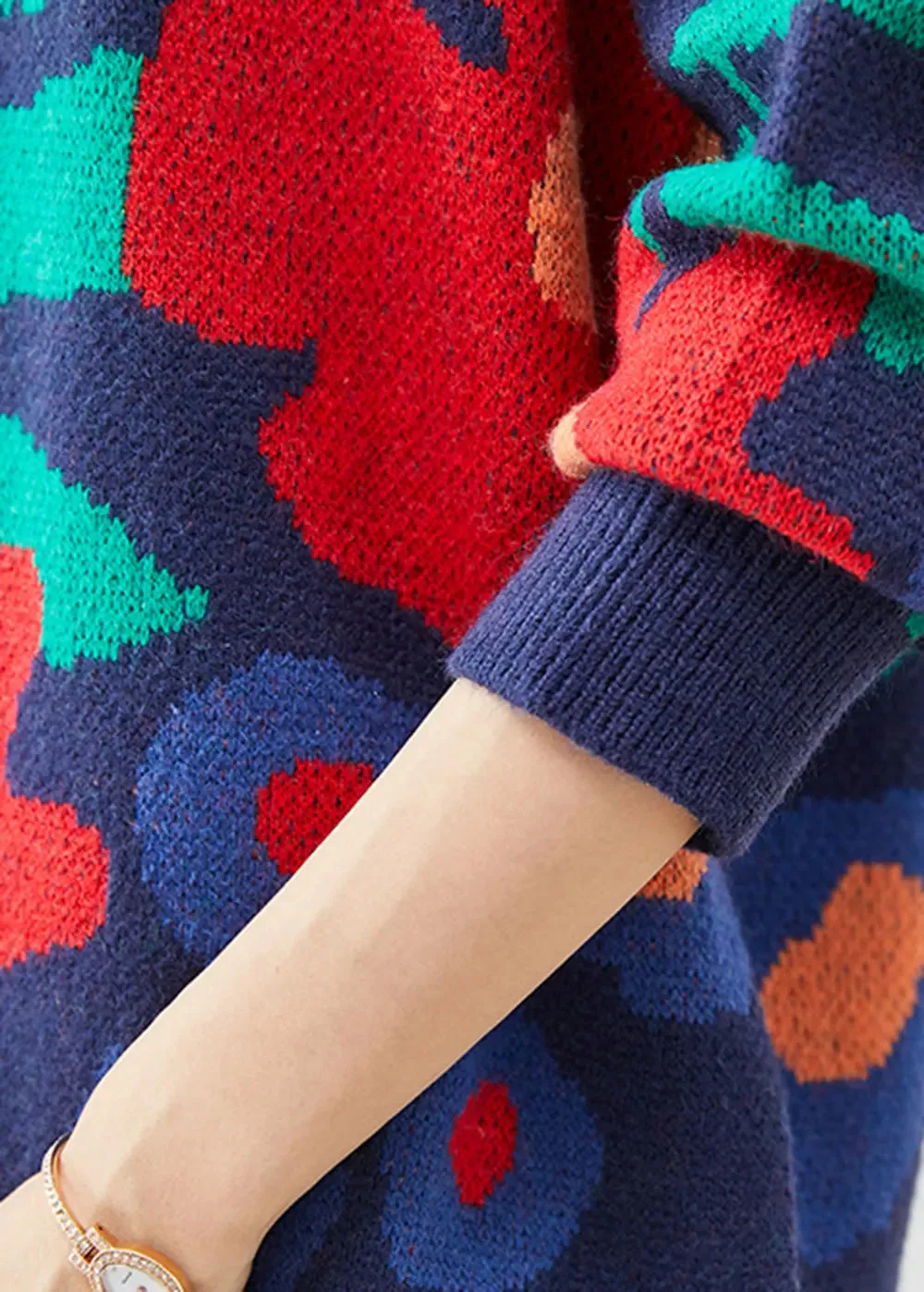 Navy Print Thick Knit Sweaters