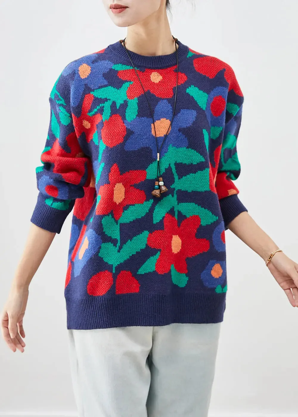 Navy Print Thick Knit Sweaters