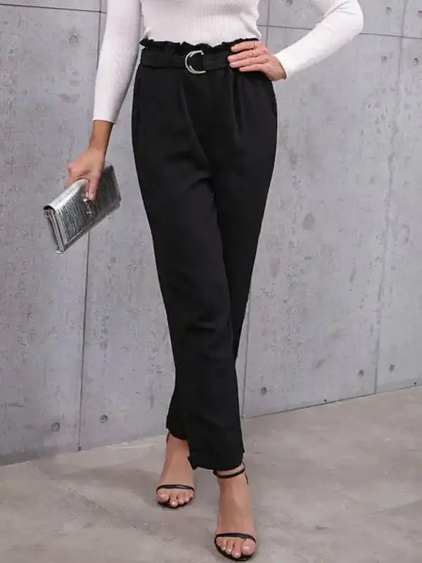 New women’s commuter style lace-up nine-point pants professional elastic pants
