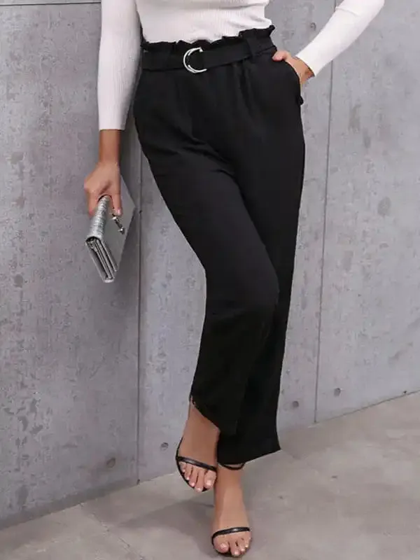 New women’s commuter style lace-up nine-point pants professional elastic pants