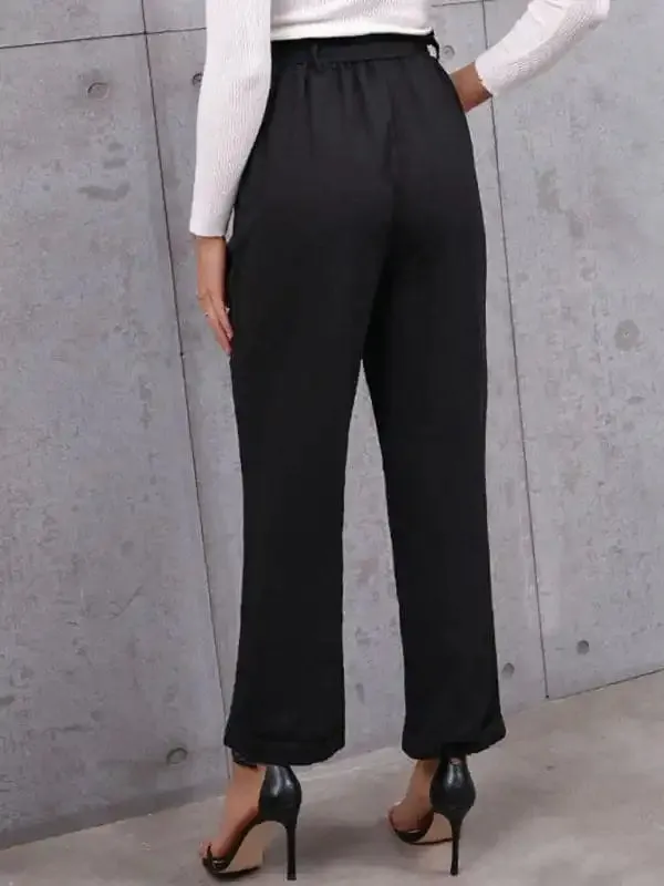 New women’s commuter style lace-up nine-point pants professional elastic pants