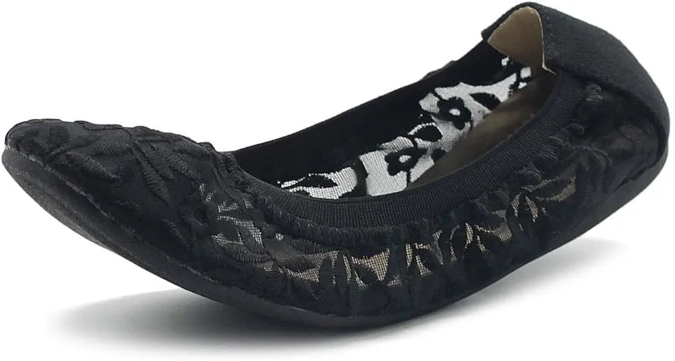 Ollio Women's Shoes Floral Embroidery Lace Slip On Comfort Light Ballet Flat