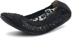 Ollio Women's Shoes Floral Embroidery Lace Slip On Comfort Light Ballet Flat