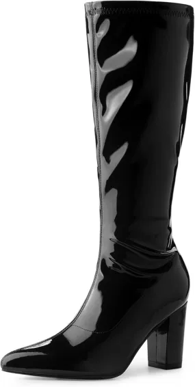 Perphy Go Go Boot Patent Leather Chunky Heels Knee High Boots for Women