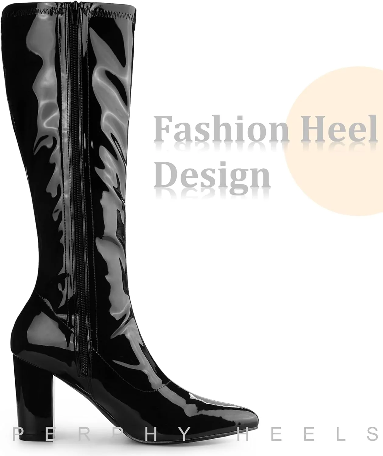 Perphy Go Go Boot Patent Leather Chunky Heels Knee High Boots for Women