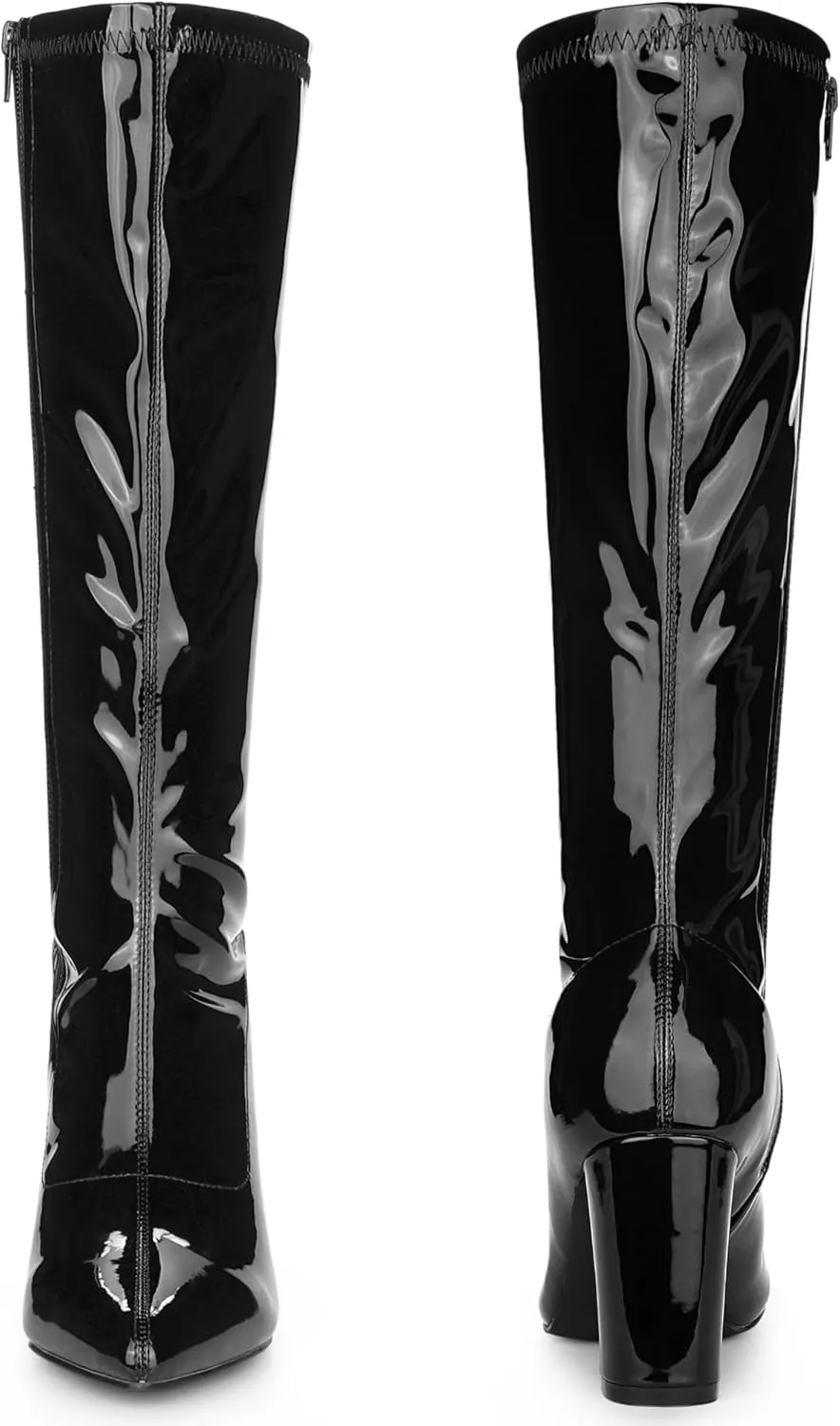 Perphy Go Go Boot Patent Leather Chunky Heels Knee High Boots for Women