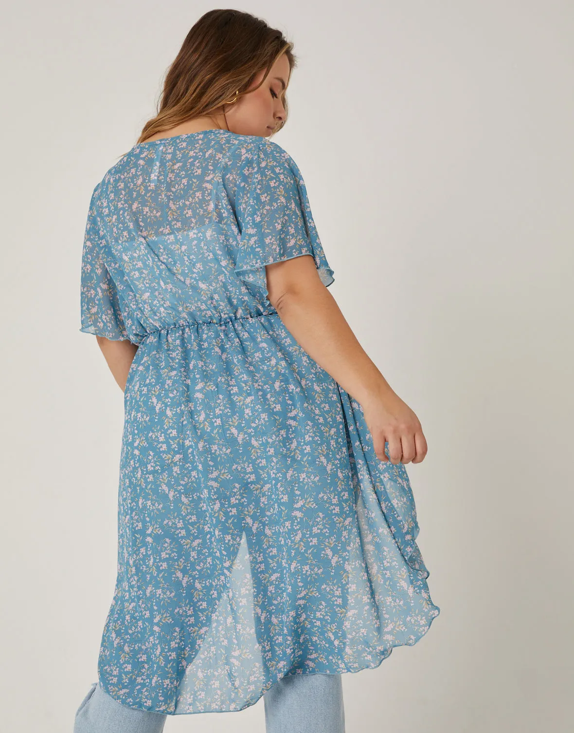 Plus Size Sheer Floral Tie Front Top