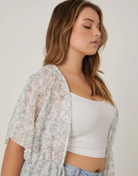 Plus Size Sheer Floral Tie Front Top
