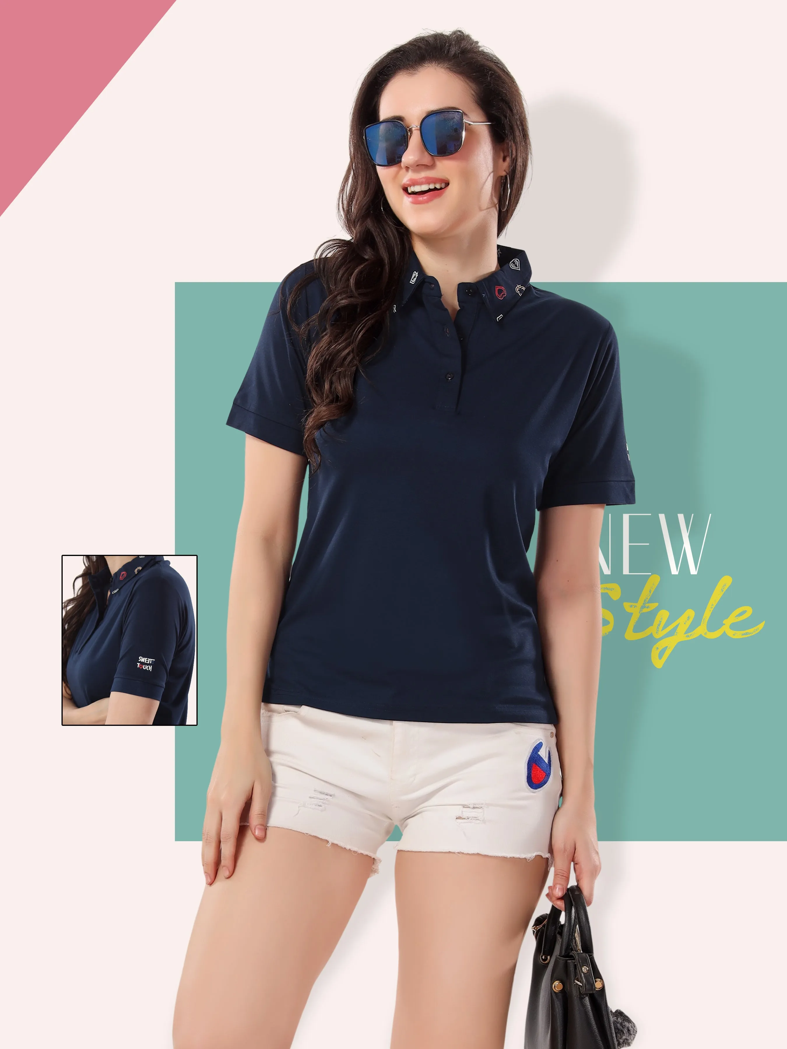 Short Collar Tees: Stylish Printed Polo T shirts for Women