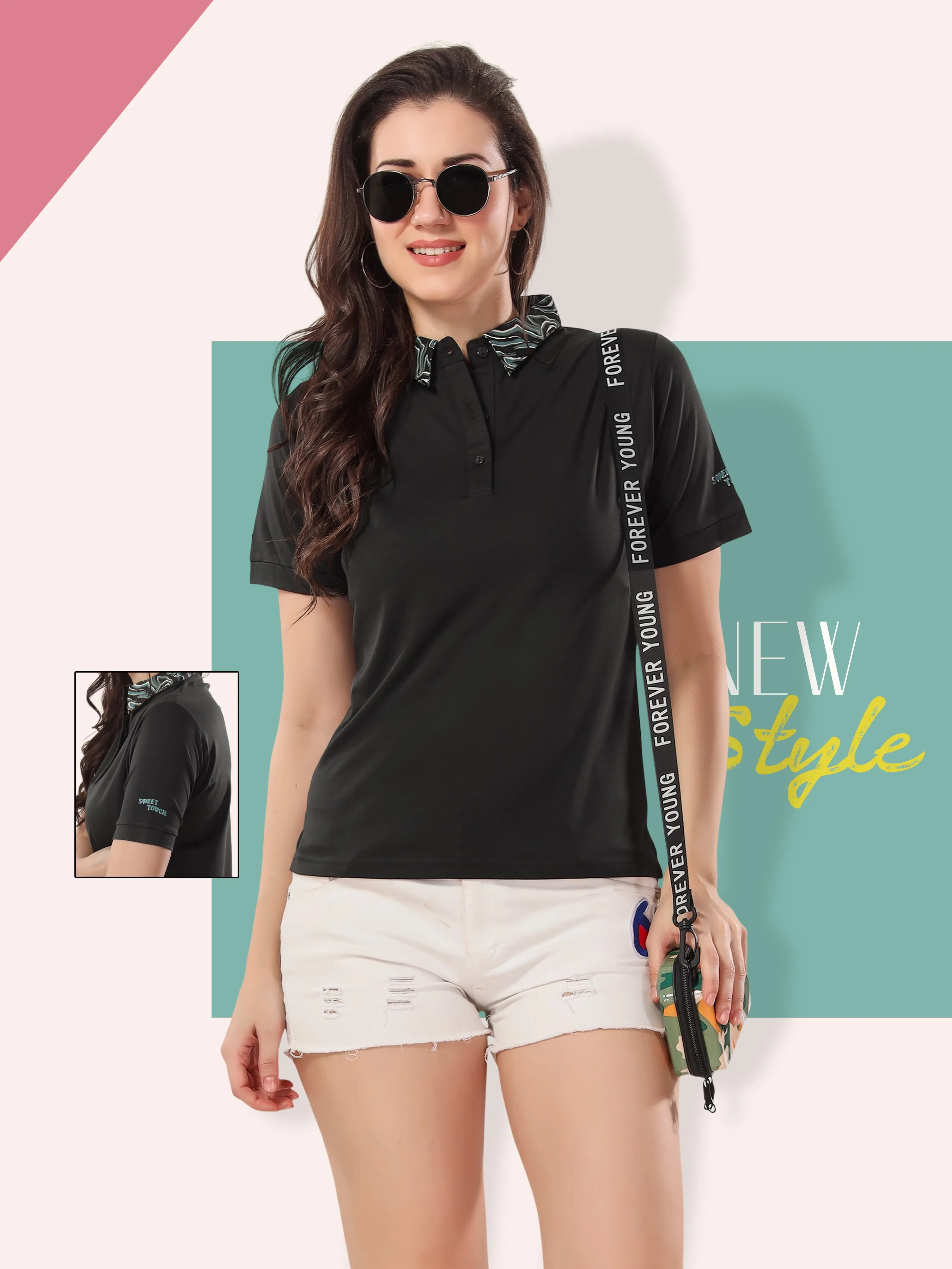 Short Collar Tees: Stylish Printed Polo T shirts for Women