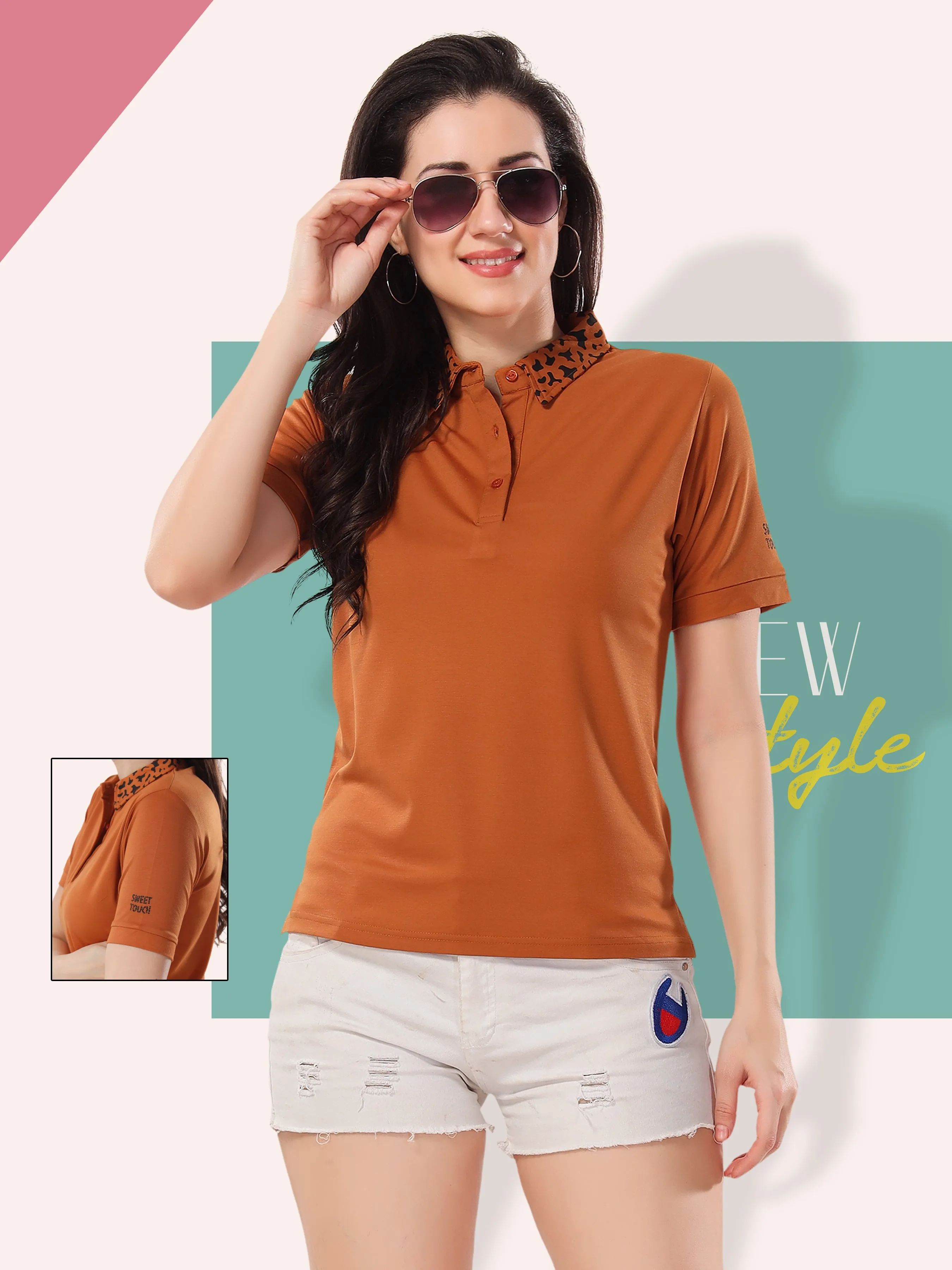 Short Collar Tees: Stylish Printed Polo T shirts for Women
