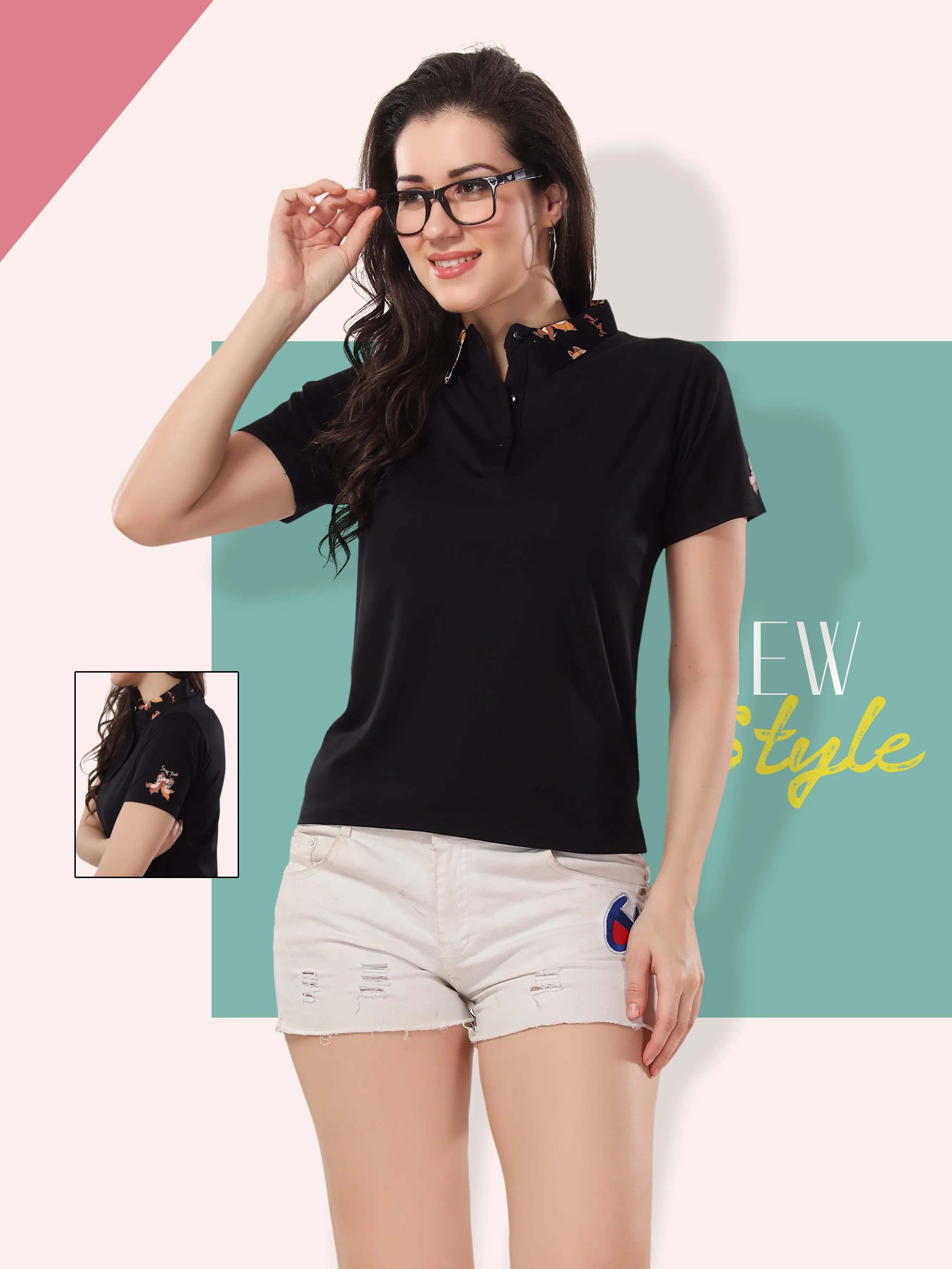 Short Collar Tees: Stylish Printed Polo T shirts for Women