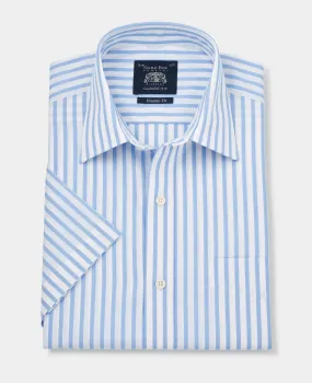 Sky Blue Classic Fit Short Sleeve Striped Shirt