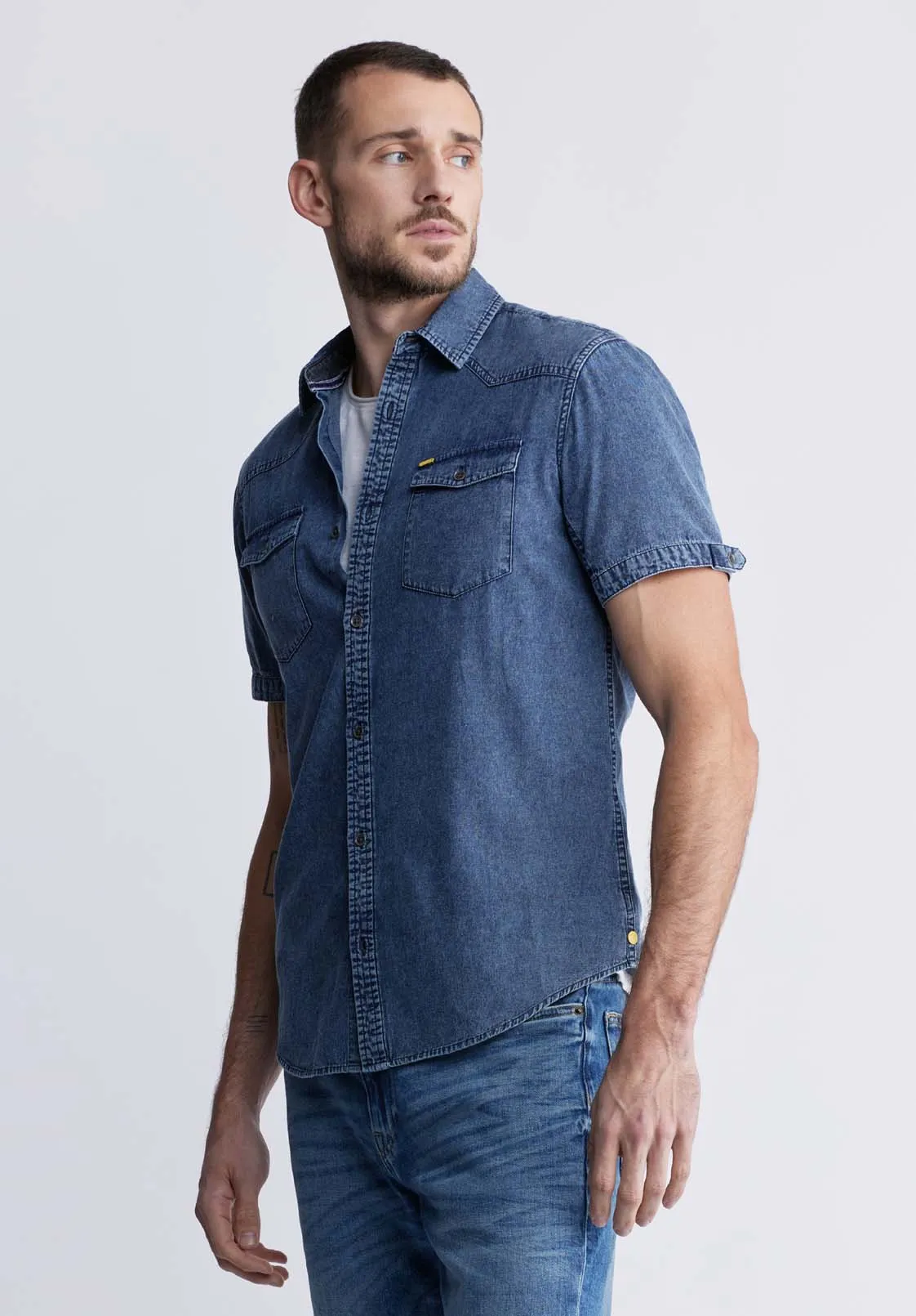 Somba Men’s Short-Sleeve Shirt in Indigo Blue - BM24291