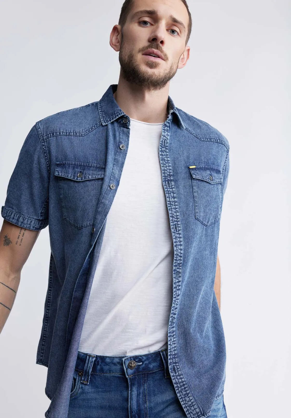 Somba Men’s Short-Sleeve Shirt in Indigo Blue - BM24291